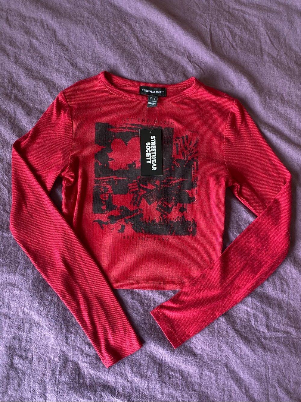 Streetwear Society Black Graphic on Vibrant Red Ribbed Tee - Picture 2 of 3